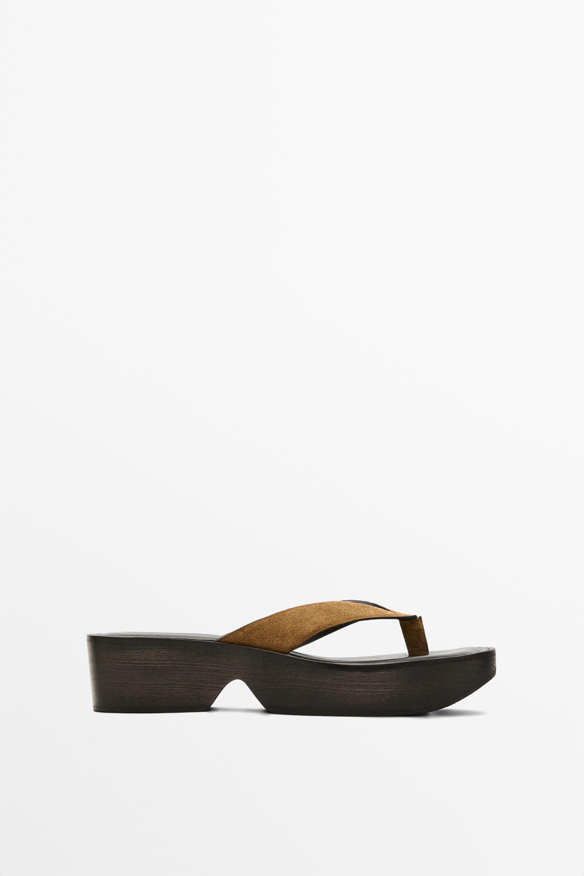 Sandale compensée cuir